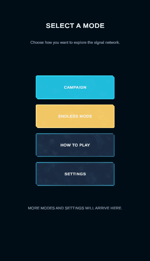 Mode selection screen with Campaign and Endless Mode buttons