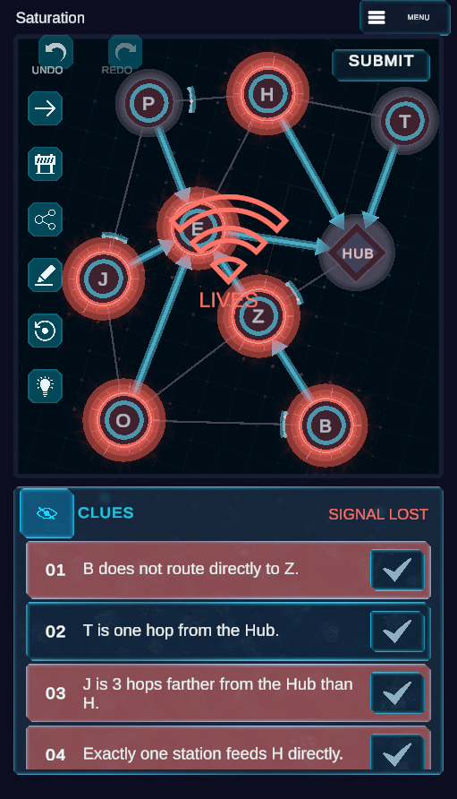 Signal Lost screen over the puzzle board